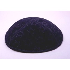 Navy Blue Suede Kippot with Embossed with Star of 