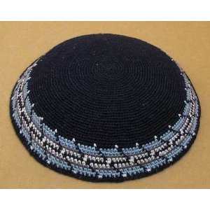 Knitted Blue Kippah/Yarmulke - 16cm